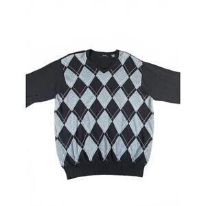 Izod Argyle Men’s Large 100% Cotton V-Neck Blue Long Sleeve Sweater